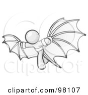 Poster, Art Print Of Sketched Design Mascot Man Strapped In Glider Wings Prepared To Make Flight