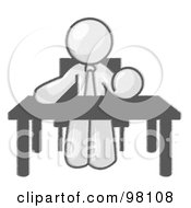 Royalty Free RF Clipart Illustration Of A Sketched Design Mascot Businessman Wearing A Tie And Sitting At A Desk Or Table During A Meeting