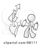 Sketched Design Mascot Business Man Spray Painting A Graffiti Dollar Sign On A Wall
