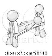Royalty Free RF Clipart Illustration Of A Sketched Design Mascot Being Carried Out On A Stretcher by Leo Blanchette