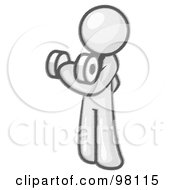 Royalty Free RF Clipart Illustration Of A Sketched Design Mascot Doing Bicep Curls