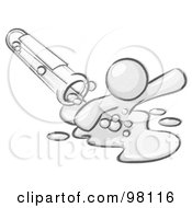 Poster, Art Print Of Sketched Design Mascot Man Emerging From Spilled Chemicals Pouring Out Of A Glass Test Tube In A Laboratory