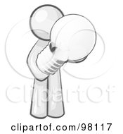 Royalty Free RF Clipart Illustration Of A Sketched Design Mascot Man Holding A Glass Electric Lightbulb