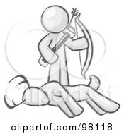 Royalty Free RF Clipart Illustration Of A Sketched Design Mascot Man A Hunter Holding A Bow And Arrow Over A Dead Buck Deer