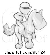 Royalty Free RF Clipart Illustration Of A Sketched Design Mascot Man A Jockey Riding On A Race Horse And Racing In A Derby by Leo Blanchette