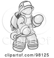 Royalty Free RF Clipart Illustration Of A Sketched Design Mascot Man In A Yellow Fire Fighter Uniform Going To Fight A Fire