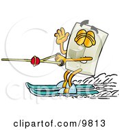 Clipart Picture Of A Light Switch Mascot Cartoon Character Waving While Water Skiing by Mascot Junction