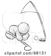 Poster, Art Print Of Sketched Design Mascot Man Down On The Ground Trying To Blow A Golf Ball Into The Hole