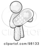 Royalty Free RF Clipart Illustration Of A Sketched Design Mascot Man Holding A Remote Control To A Television by Leo Blanchette