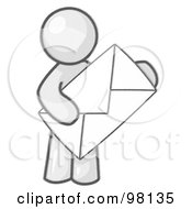 Royalty Free RF Clipart Illustration Of A Sketched Design Mascot Standing And Holding A Large Envelope
