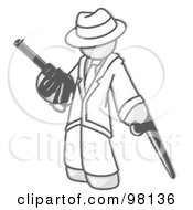 Poster, Art Print Of Sketched Design Mascot Gangster Man In White Clothes Carrying A Gun And Leaning On A Cane