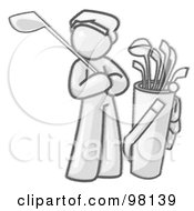 Poster, Art Print Of Sketched Design Mascot Man Golfing And Standing By His Golf Clubs