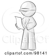 Royalty Free RF Clipart Illustration Of A Sketched Design Mascot Man Draftsman Reviewing Plans