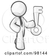 Royalty Free RF Clipart Illustration Of A Sketched Design Mascot Holding A Skeleton Key