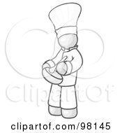 Royalty Free RF Clipart Illustration Of A Sketched Design Mascot Baker Chef Cook Stirring Ingredients In A Bowl While Cooking In A Kitchen