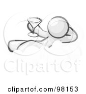 Royalty Free RF Clipart Illustration Of A Sketched Design Mascot Man Drinking A Martini And Kicking Back On Cloud Nine