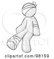 Royalty Free RF Clipart Illustration Of A Sketched Design Mascot Injured Man Sitting In The Emergency Room After Being Bandaged Up On The Head Arm And Ankle Following An Accident