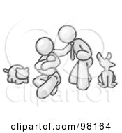 Poster, Art Print Of Sketched Design Mascot Family Father Mother And Newborn Baby With Their Dog And Cat