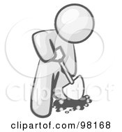 Royalty Free RF Clipart Illustration Of A Sketched Design Mascot Man Using A Shovel To Dig A Hole For A Plant In A Garden
