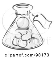 Royalty Free RF Clipart Illustration Of A Sketched Design Mascot Man Trapped Inside A Bubbly Potion In A Laboratory Beaker With A Tag Around The Bottle