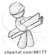 Royalty Free RF Clipart Illustration Of A Sketched Design Mascot Man Construction Worker Wearing A Hardhat And Carrying A Beam At A Work Site by Leo Blanchette