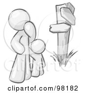 Royalty Free RF Clipart Illustration Of A Sketched Design Mascot Man And Child Standing At A Wooden Post by Leo Blanchette