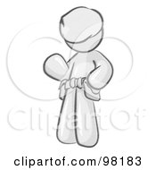 Royalty Free RF Clipart Illustration Of A Sketched Design Mascot Construction Worker Or Handyman Wearing A Hardhat And Tool Belt And Waving