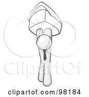 Royalty Free RF Clipart Illustration Of A Sketched Design Mascot Man Holding Up A House Over His Head Symbolizing Home Loans And Realty
