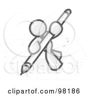 Royalty Free RF Clipart Illustration Of A Sketched Design Mascot Man Holding A Large Pen And Drawing A Circle