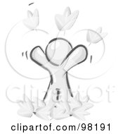 Poster, Art Print Of Sketched Design Mascot Man Tossing Up Autumn Leaves In The Air Symbolizing Happiness And Freedom