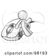 Royalty Free RF Clipart Illustration Of A Sketched Design Mascot Man Character Leaning Against A Corded Computer Mouse by Leo Blanchette