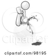 Royalty Free RF Clipart Illustration Of A Sketched Design Mascot Man Using A Shovel To Drill Oil Out Of Planet Earth