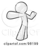 Royalty Free RF Clipart Illustration Of A Sketched Design Mascot Man Stretching His Arms And Back Or Punching The Air