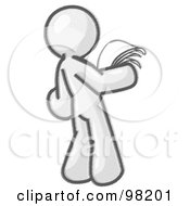 Poster, Art Print Of Sketched Design Mascot Man Holding Papers And Documents In His Hands And Reading Them