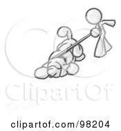 Royalty Free RF Clipart Illustration Of A Sketched Design Mascot Man Walking A Hound Dog That Is Pulling On The Leash To Sniff A Shadow Of A Dollar Symbol