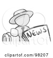 Poster, Art Print Of Sketched Design Mascot Man Wearing A Hat Posed In Front Of The News And A Camera