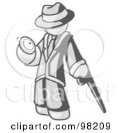 Sketched Design Mascot Man Leaning On A Cane And Checking His Pocket Watch
