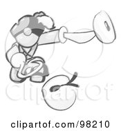 Poster, Art Print Of Sketched Design Mascot Man Pirate With A Hook Hand Holding A Sliced Apple On A Sword