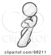 Royalty Free RF Clipart Illustration Of A Sketched Design Mascot Man With His Arms Crossed Leaning Against A Wall With An Attitude