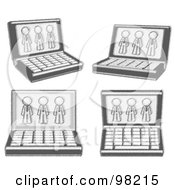 Royalty Free RF Clipart Illustration Of Sketched Design Laptop Computers With Three Gray Men On Each Screen