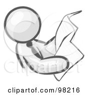 Royalty Free RF Clipart Illustration Of A Sketched Design Mascot Man Wearing A Tie Leaning Back And Reading The Daily News In A Newspaper