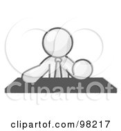 Royalty Free RF Clipart Illustration Of A Sketched Design Mascot Boss At A Desk