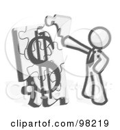 Royalty Free RF Clipart Illustration Of A Sketched Design Mascot Man Putting A Dollar Sign Puzzle Together