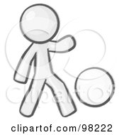 Royalty Free RF Clipart Illustration Of A Sketched Design Mascot Man Kicking A White Ball