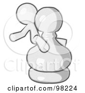Royalty Free RF Clipart Illustration Of A Sketched Design Mascot Man Sitting On A Giant Chess Pawn