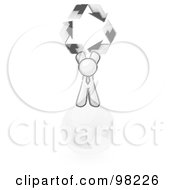 Royalty Free RF Clipart Illustration Of A Sketched Design Mascot Man Standing On Top Of The Earth And Holding Up Recycle Arrows