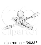 Royalty Free RF Clipart Illustration Of A Sketched Design Mascot Man Paddling Down A River In A Kayak by Leo Blanchette