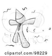 Royalty Free RF Clipart Illustration Of A Sketched Design Mascot Man Partying With A Party Hat Confetti And A Bottle Of Liquor Dancing On New Years Or At A Party