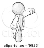Royalty Free RF Clipart Illustration Of A Sketched Design Mascot Scientist Veterinarian Or Doctor Man Waving And Wearing A Lab Coat