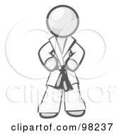 Royalty Free RF Clipart Illustration Of A Sketched Design Mascot Man In A White Karate Suit And A Black Belt